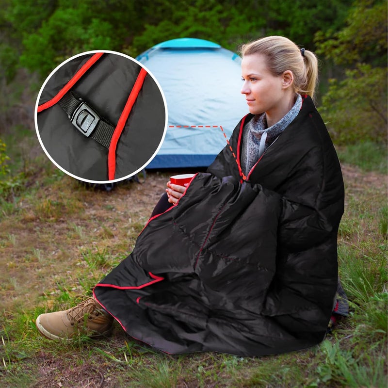 GLORSIGN Outdoor Puffy Camping Blanket, Lightweight Down Alternative Puffy Printed Camping Large Ultra Warm Hammock Top Quilt Waterproof Blanket for Traveling Picnic Beach Party Cold Weather (Black) - Image 3